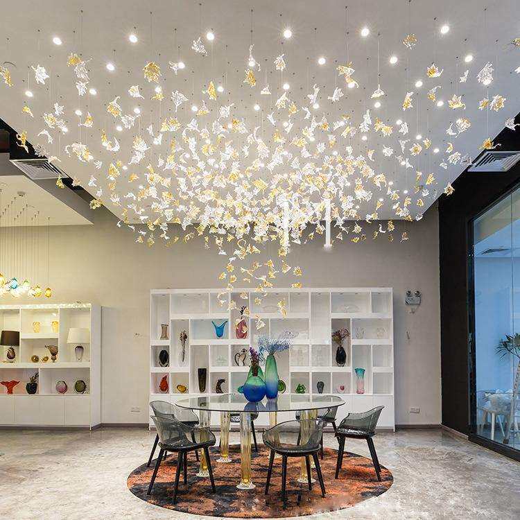 非标制作琉璃售楼处艺术设计师造型枫叶商场沙盘大厅别墅楼梯吊灯