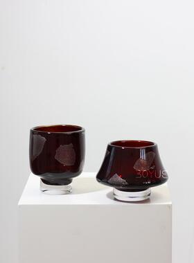简约现代红棕色银箔厚底琉璃花瓶家居酒店软装花艺设计工艺品摆件
