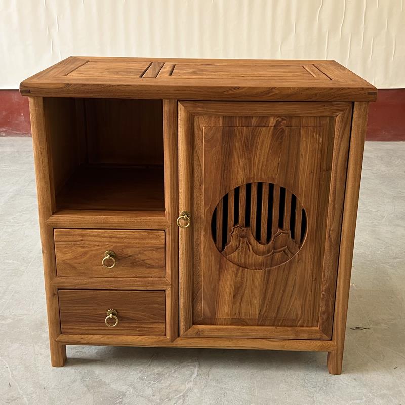 茶水柜老榆木新中式餐边柜实木客厅小户型茶水台茶叶柜烧水柜边几