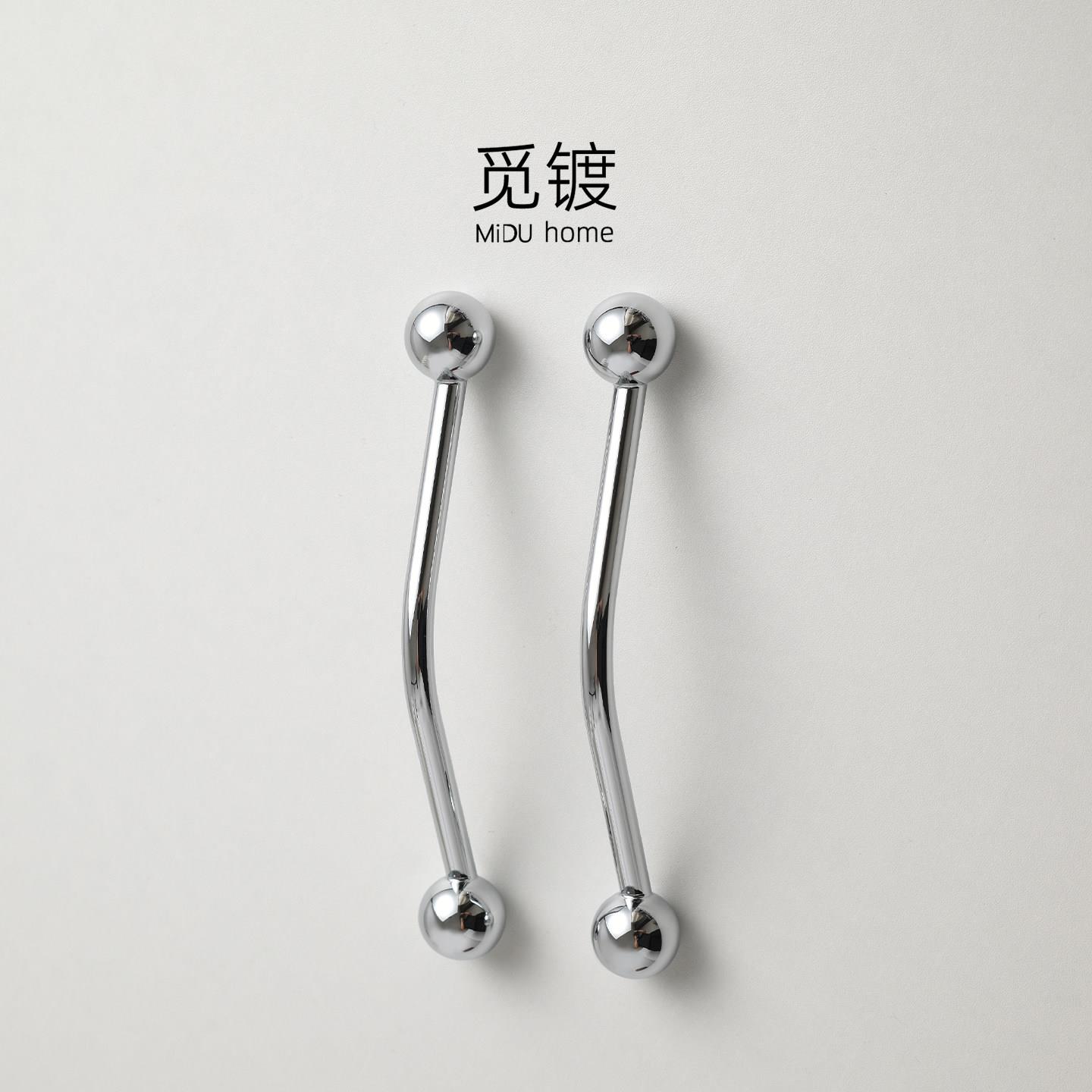觅镀法式极简亮银色拉手衣柜门整体橱柜抽屉包豪斯简约中古风长把
