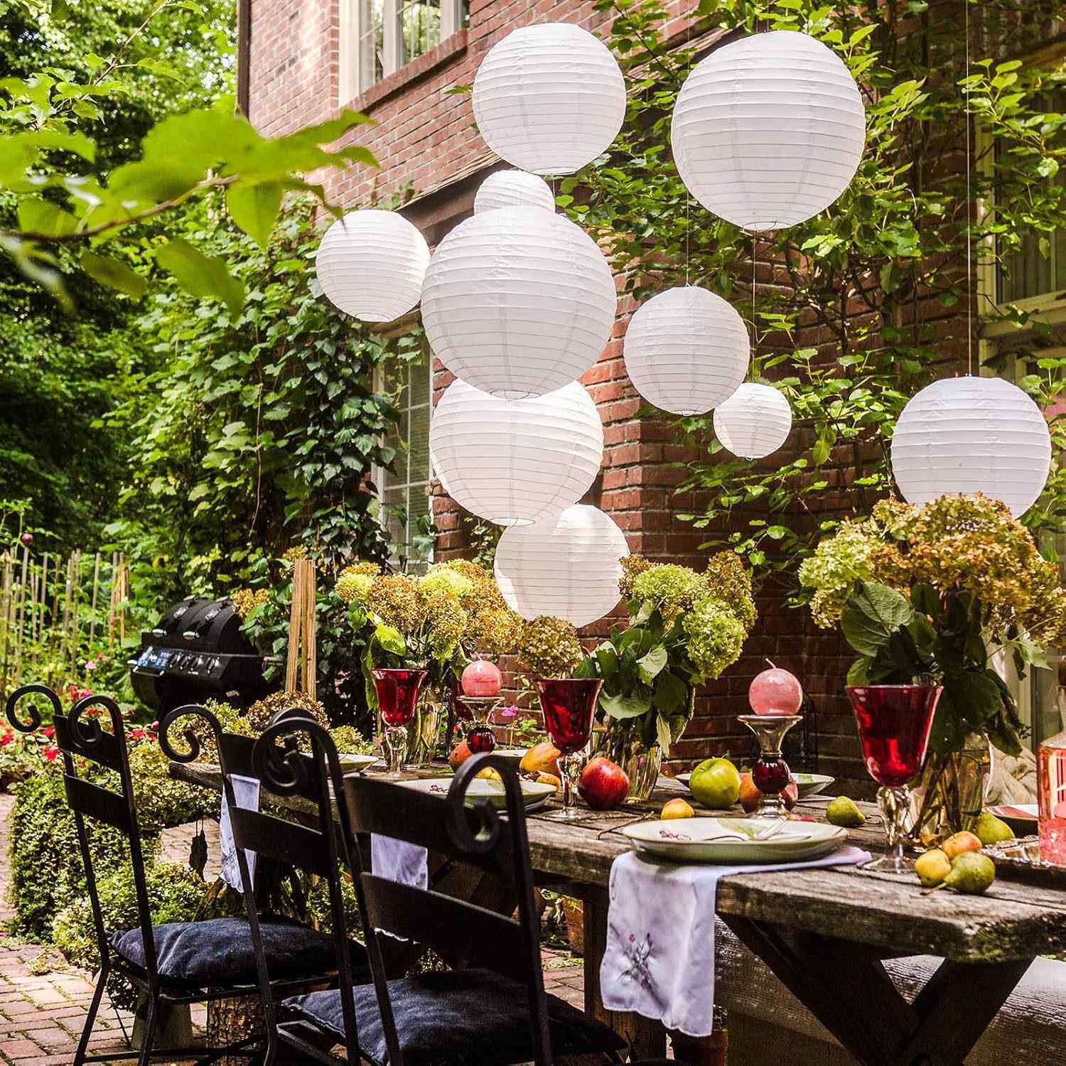 20Pcs白色灯笼套装欧美婚礼现场布置结婚灯笼悬挂可折叠圆形灯笼