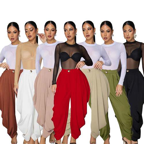 Women Casual Color Bell Bottom Pants Floral Wear Unique