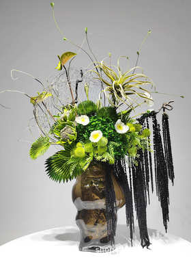 轻奢风客厅茶几装饰仿真花艺成品绿色售楼部玄关餐桌大堂前台摆件