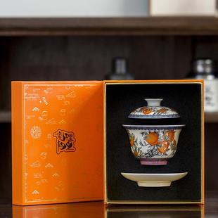 轻奢三才盖碗单个陶瓷大号家用泡茶器复古纯手工茶道配件高档茶碗