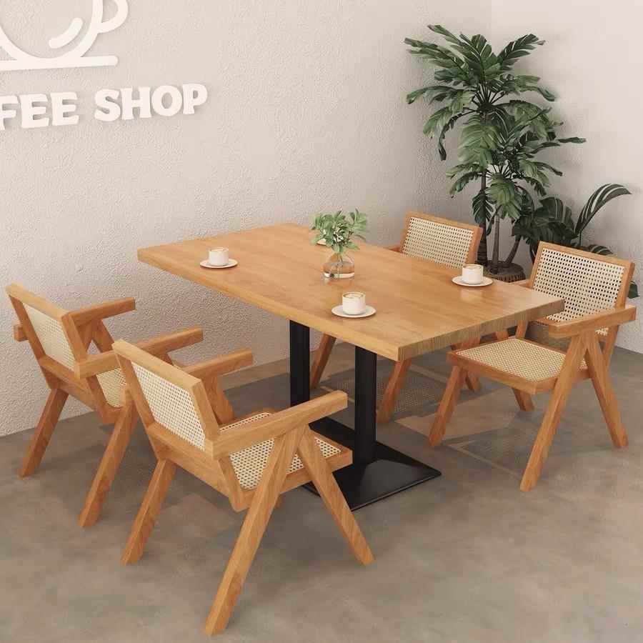 北创意休闲实木咖啡茶几饭店餐厅用餐桌简约方桌接待休息桌椅组合