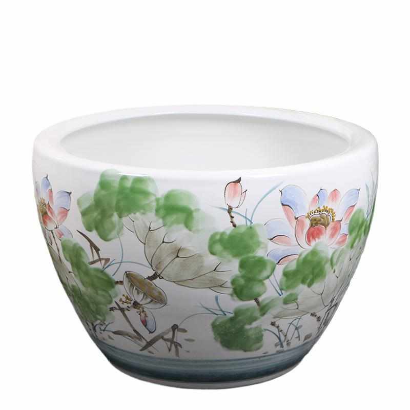景德镇手绘陶瓷金鱼缸睡莲盆荷花乌龟缸客厅户外大水缸院落庭院盆