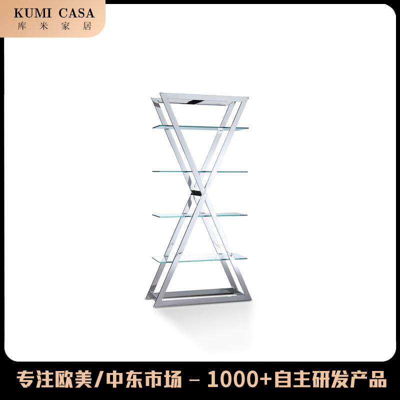 简约不锈钢落地陈列架玻璃服装店置物架轻奢酒柜透明展示柜收纳架