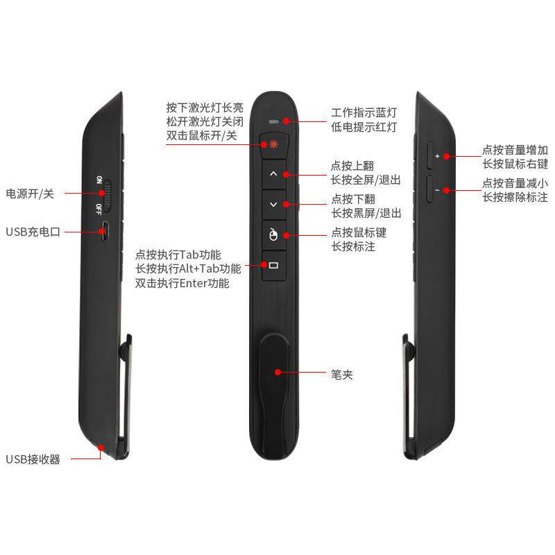 厂家供应飞鼠翻页笔激光笔教学商务办公演示笔PPT演讲鼠标翻页笔