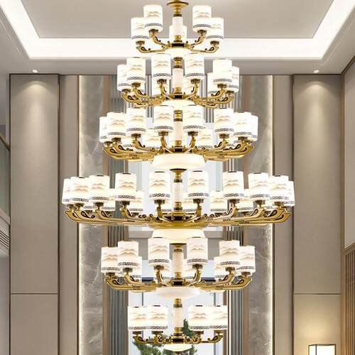 新中式别墅大吊灯中空复式楼客厅挑空跃层防尘酒店工程大堂灯具