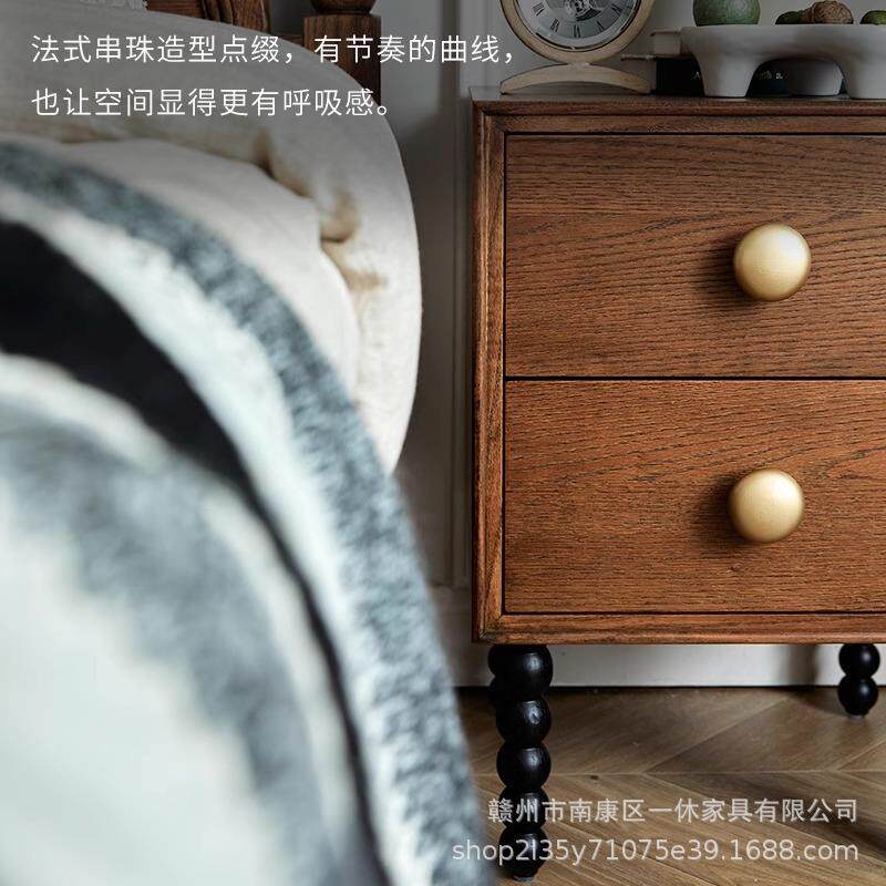 法床式复古边实木头柜床柜黑色美式卧室收纳柜储物柜EXC置物实木