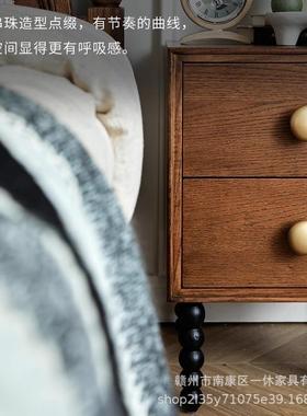 法床式复古边实木头柜床柜黑色美式卧室收纳柜储物柜EXC置物实木