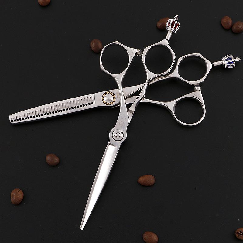 皇冠美发剪刀 发廊银色理发剪刀 440C钢材子平牙剪刘海剪