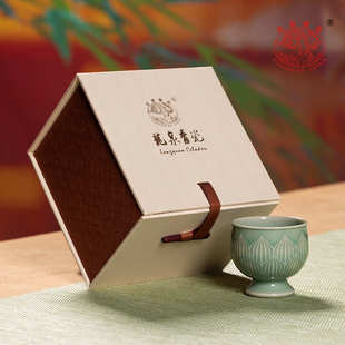 龙泉青瓷莲瓣高足杯子复古茶杯陶瓷家用主人杯单品茗杯功夫泡茶具