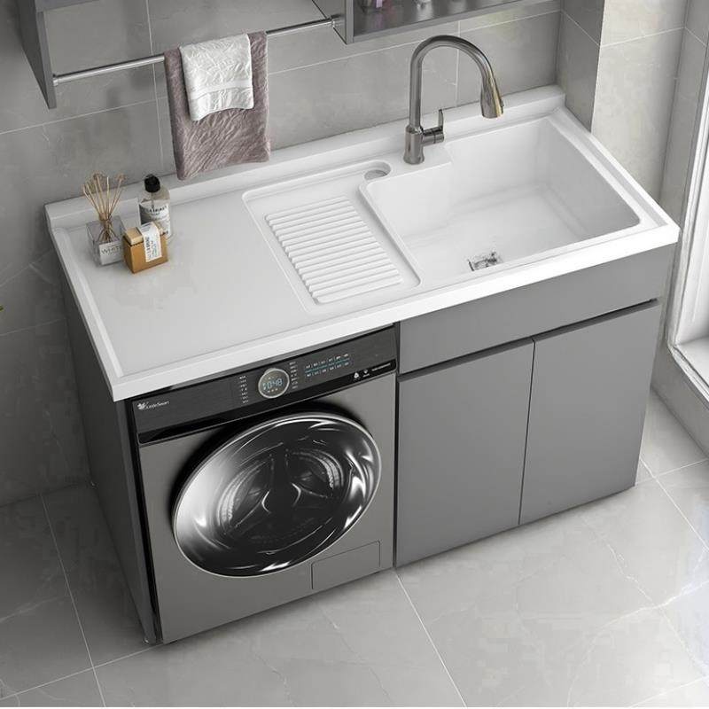 阳台洗衣机柜大水槽一体柜带搓衣板304不锈钢滚筒洗衣机伴侣定制