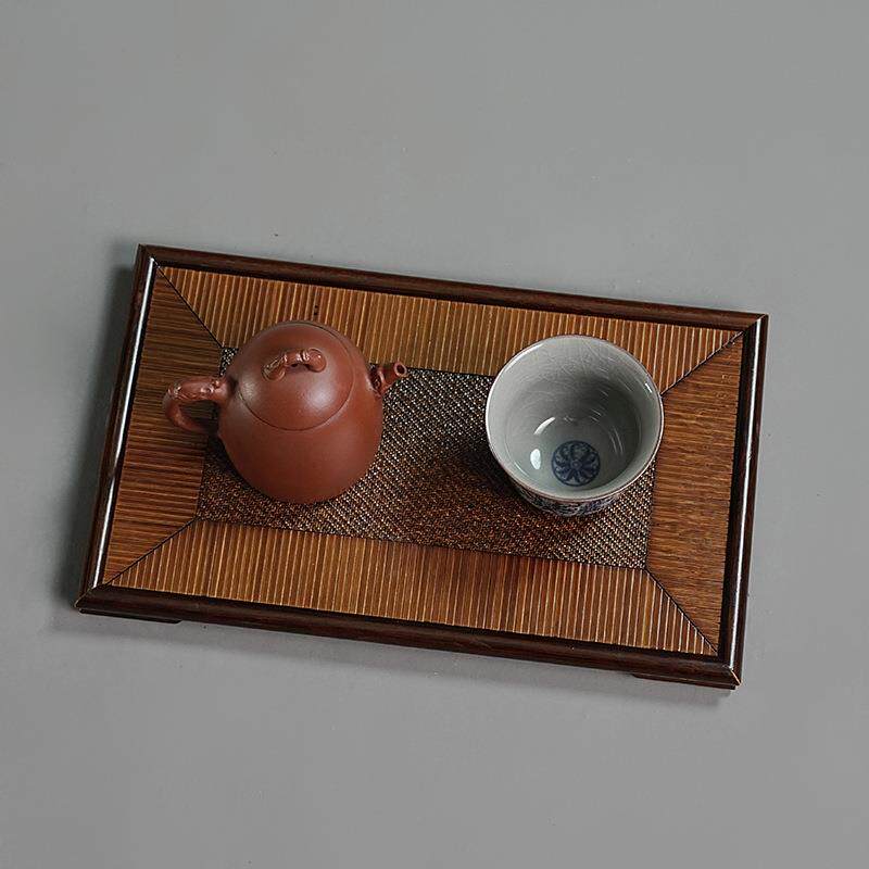 天然竹托盘茶道配件竹丝藤面镜面席方形托盘