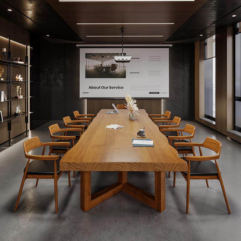 实木会议桌长桌现代简约原木大板桌工作台办公室接待洽谈桌椅组合