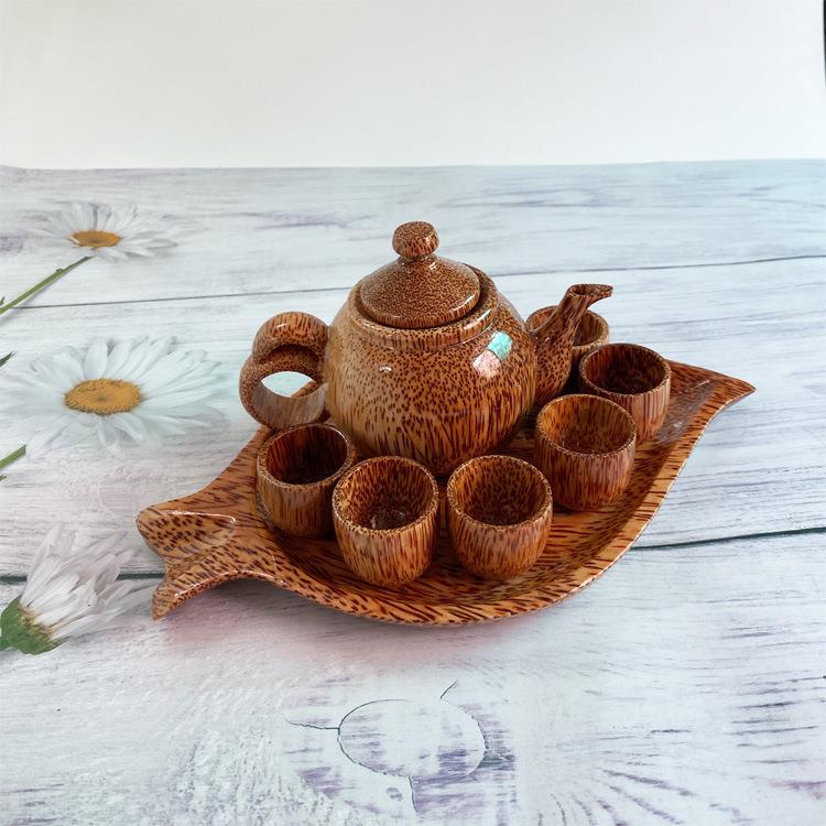 椰子木叶子形茶具茶杯套装木质酒杯酒壶椰木产品