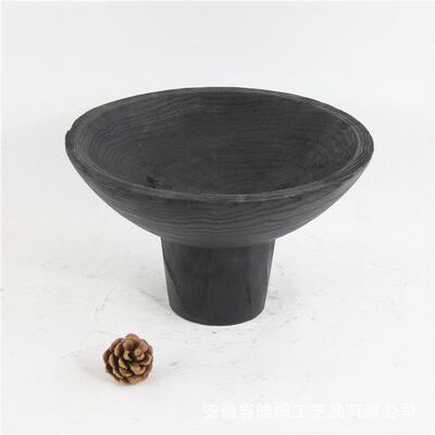 厂家销售手工创意新中式碳化栗木托盘果盘家居别墅艺术装饰摆件