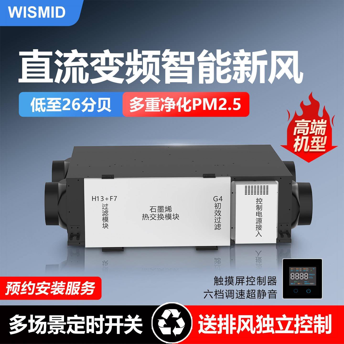 智能新风系统家用净化别墅地下室双向流全热交换器新风机直流变频