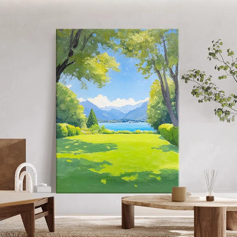 春意盎然小清新风景绿色系小众艺术客厅装饰画原木风玄关挂画