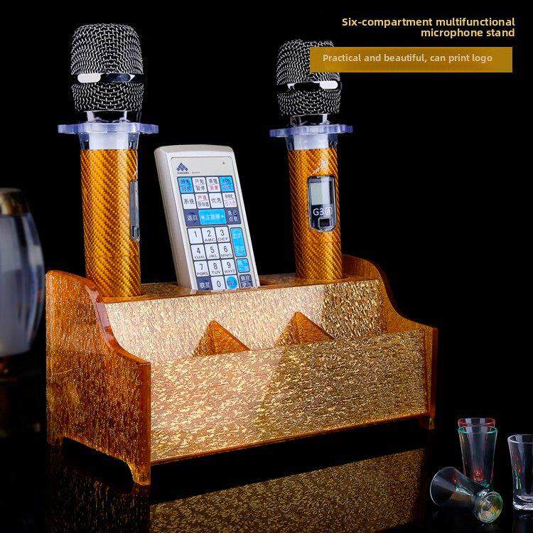 金架收纳盒亚克力麦克风架无线Ktv麦克风水晶麦克风架桌面桌面