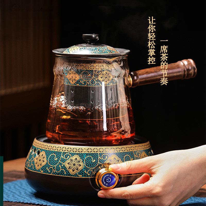 复古电陶炉煮茶器套装耐热玻璃蒸汽煮茶壶小型家用自动侧把烧水壶