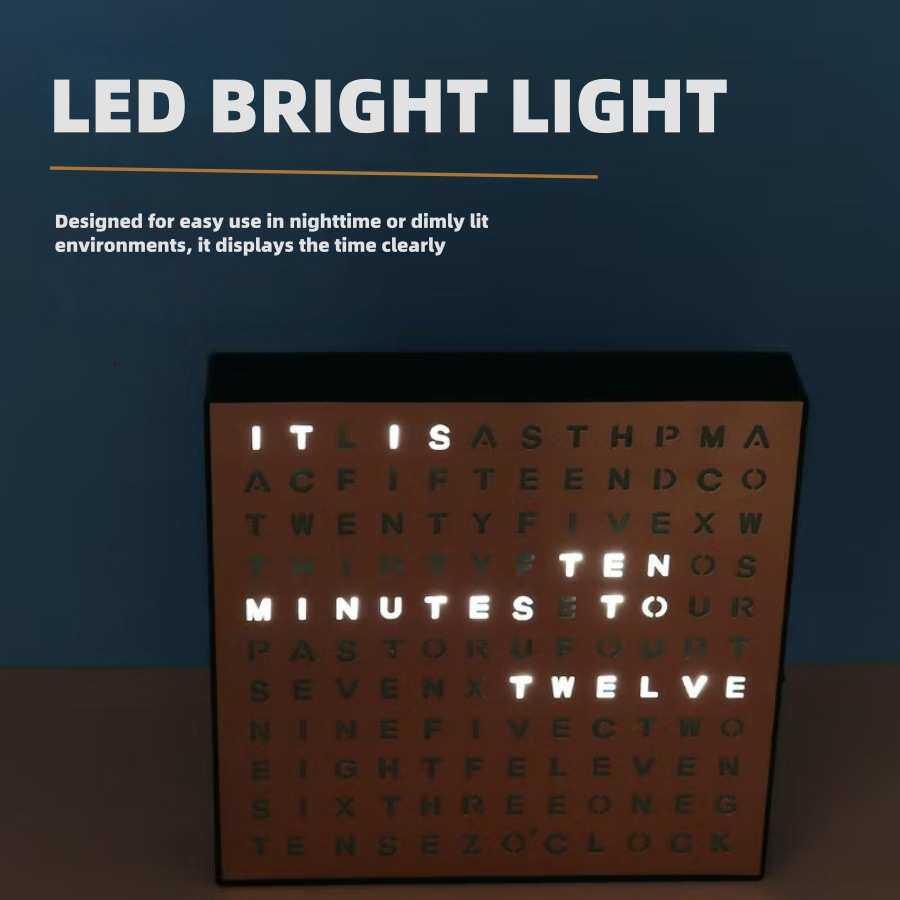 外贸时尚创意英文显示桌面钟表高级感办公学习桌面钟LED英文
