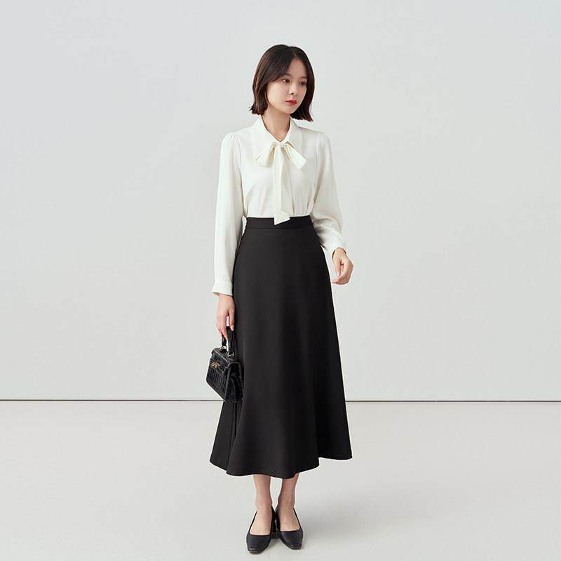 黑色a字长裙女夏正装伞裙上班服衬衫半裙套装面试裙子西装半身裙