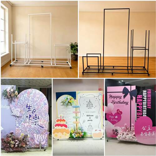 铁艺KT板支架移动双面滑轮广告背景展示架婚礼生日派对订婚宴架子