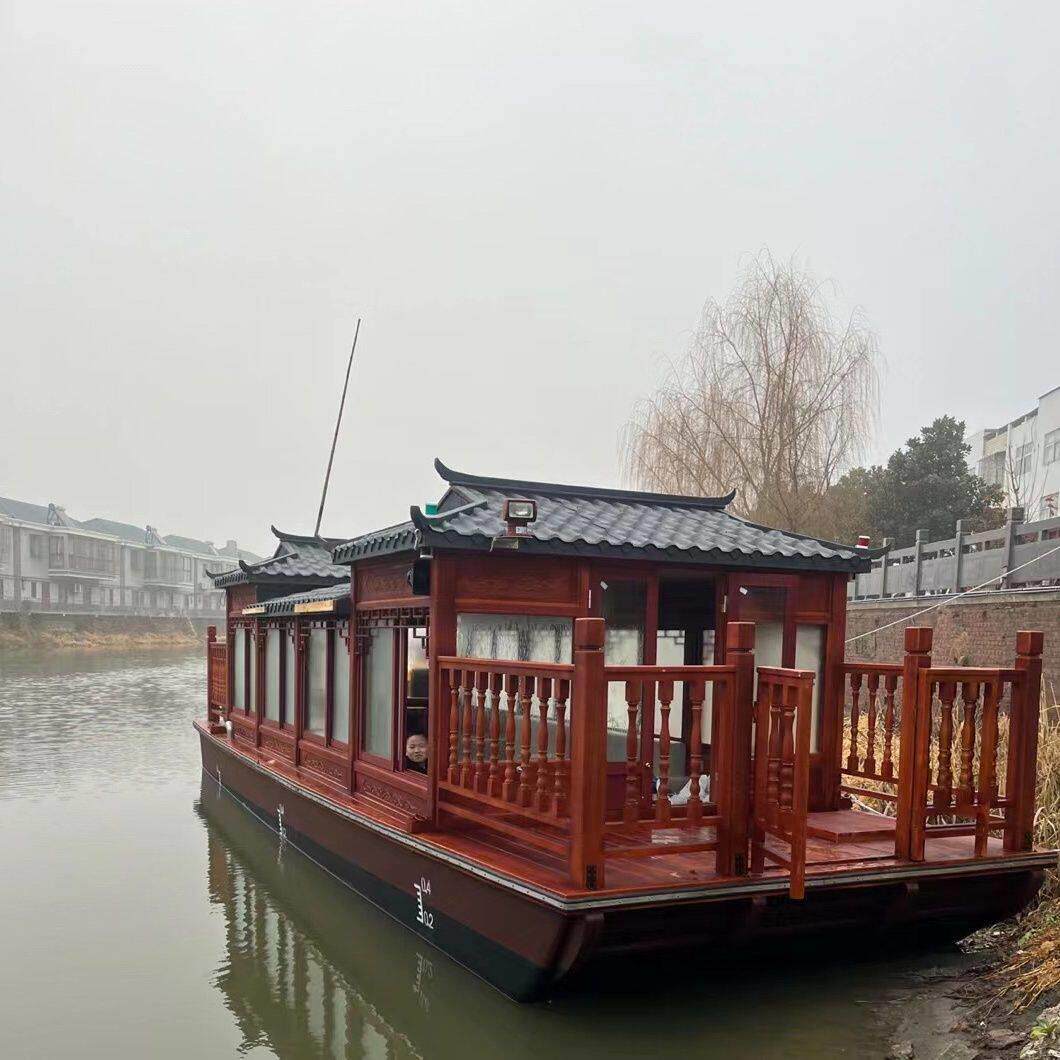 定制大型画舫仿古民宿游船景区水上餐饮房屋住宿电动观光接待木船