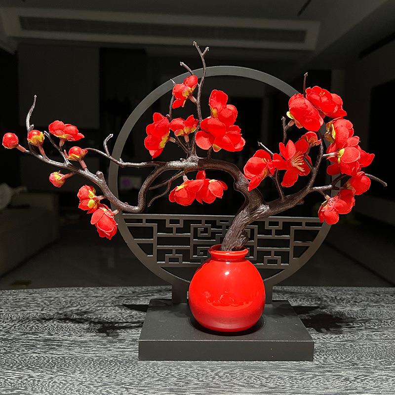 玄关塑料屏风摆件新中式花瓶摆件家庭客厅插花高颜值仿真花装饰品