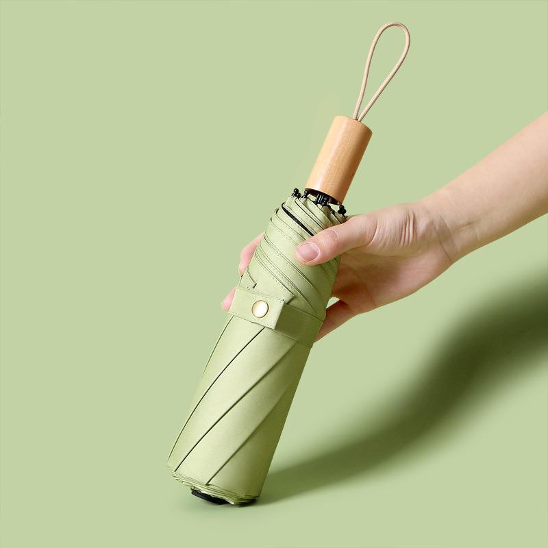 木柄复古手动折叠雨伞素色简约骨晴雨两用小清新三折礼品伞印LOG