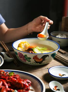 223新款网红国潮复古怀旧老0式鸡中式家用鸡公碗陶瓷碗餐具486465