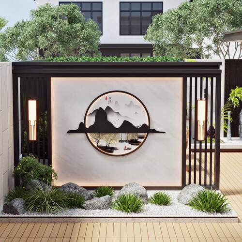 铝合金庭院影壁墙小院屏风隔断墙不锈钢室外景观墙农村院子迎门墙