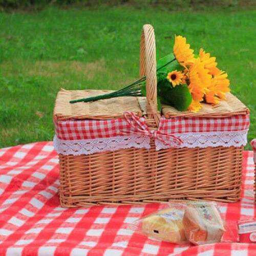 Picnic Basket Woven Natural Ratten Basket with Double