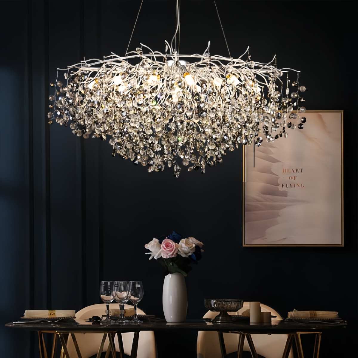 轻奢客厅灯艺术铝材树枝水晶吊灯新法式奢华高端别墅餐厅卧室灯具