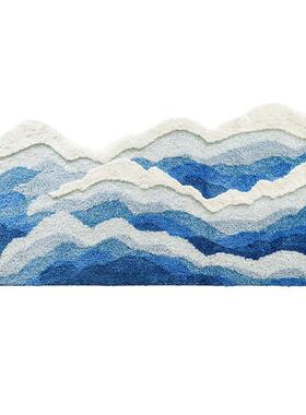 海浪地毯蓝色ins簇绒异形地毯客厅苔藓毯家用防滑茶几浴室毯地垫