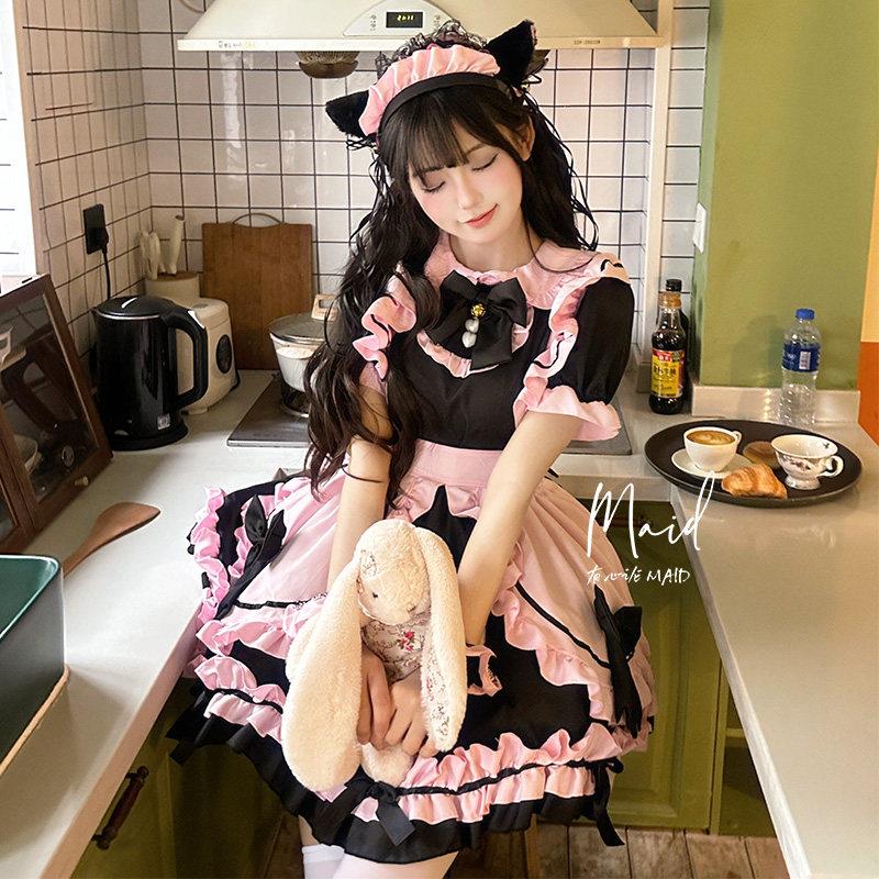 有心论 日系猫咪少女黑粉女仆装cosplay服万圣节Lolita大码连衣裙