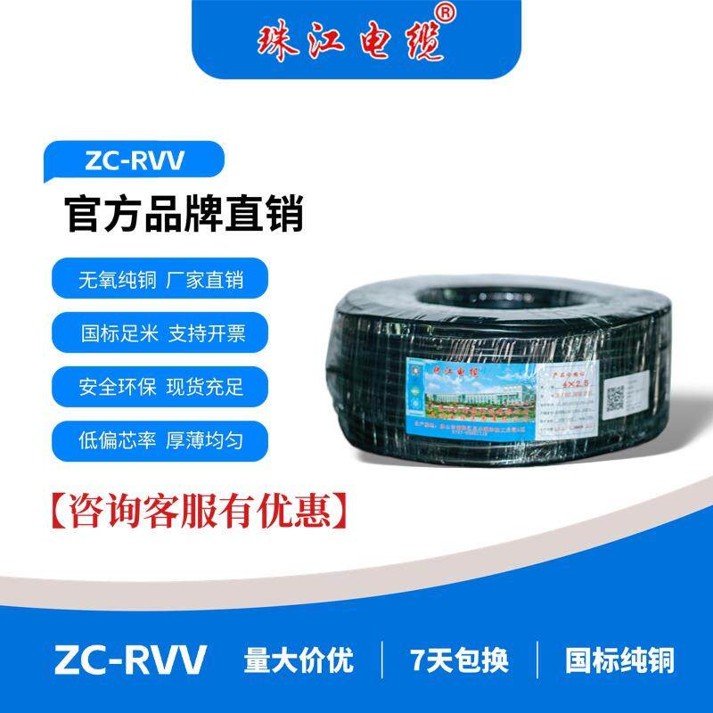广东珠江电缆2芯RVV0.5-4黑白护套阻燃铜芯电线家装工程软电源线
