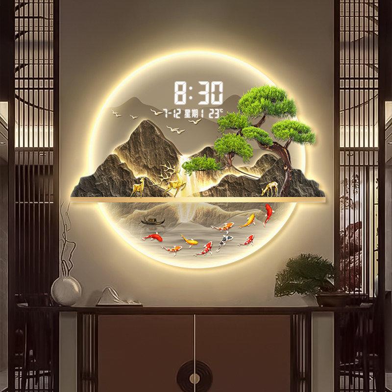 圆形数显钟入户玄关装饰画轻奢2026时钟走廊发光壁画客厅钟表挂画