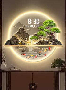 圆形数显钟入户玄关装饰画轻奢2026时钟走廊发光壁画客厅钟表挂画