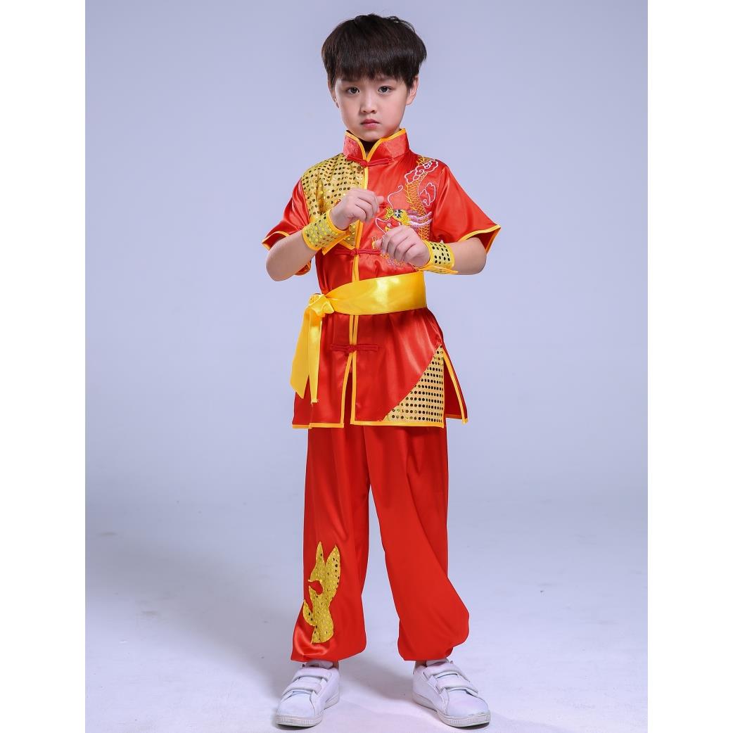 正品儿武术童服演出服装中国功夫长袖太极练功服短男女童绣表演刺