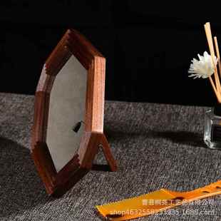 现货实镜木梳妆台式 镜620梳妆黑胡桃木八角简桌 化妆镜面复古中式