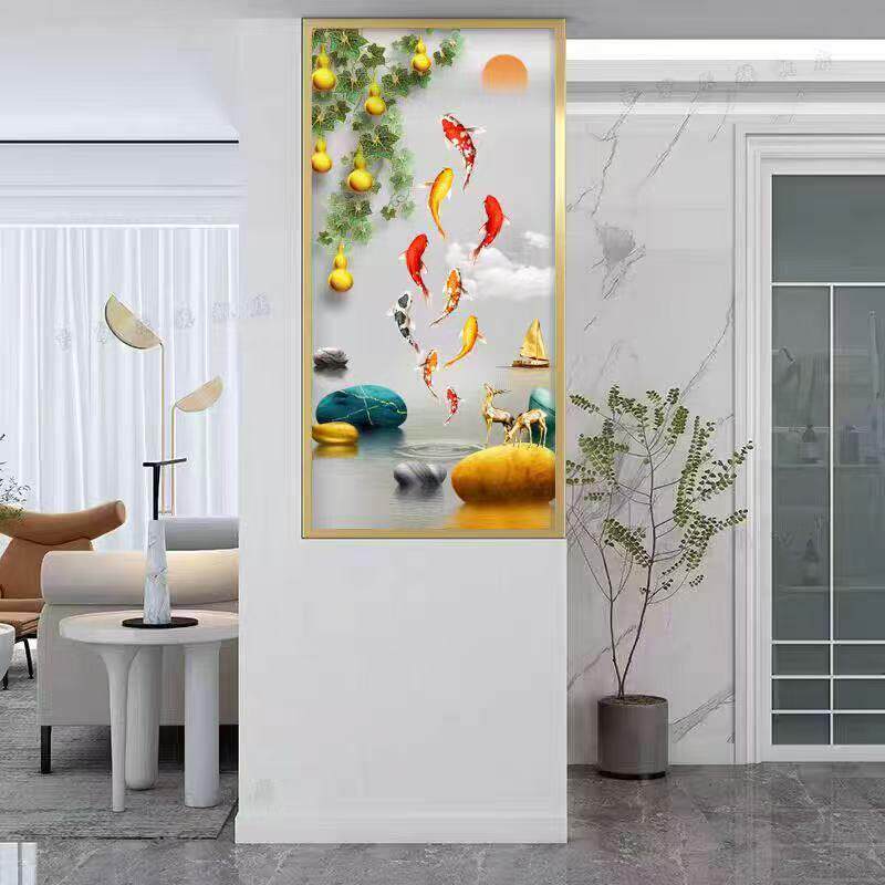 化妆室干 干湿分离入户玄关半墙磨砂艺术彩绘玻璃隔断屏风定制