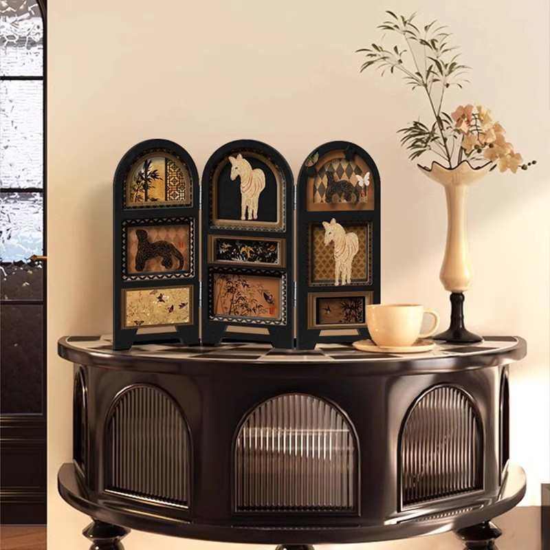 中古风桌面屏风摆件复古客厅电视柜装饰画入户玄关边柜法式小摆件,家居饰品,装饰摆件,淘宝优惠券,粉丝福利购,淘宝优惠卷