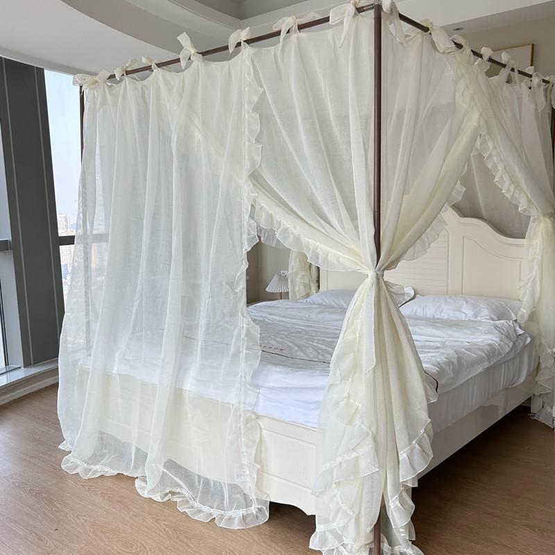 2024新款加密系带麻纱蚊帐家用卧室支架落地床幔高级公主床帘纱幔