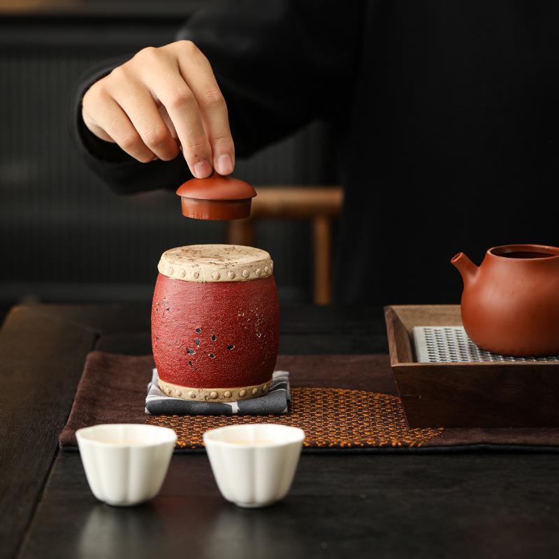 陶瓷红鼓盖置盖托老岩泥中式家用香插创意茶壶盖碗高端茶具配件