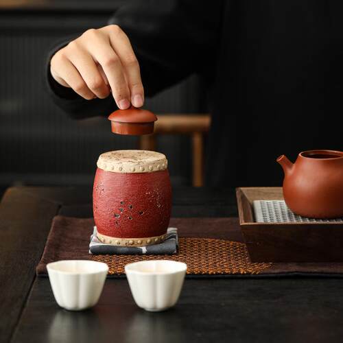 陶瓷红鼓盖置盖托老岩泥中式家用香插创意茶壶盖碗高端茶具配件
