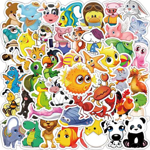 50PCS Cute Cartoon Animal Stickers Motorcycle Luggage Guitar