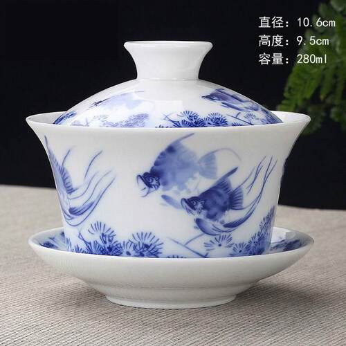 三才盖碗带盖泡茶杯单个精品茶盏茶碗景德镇陶瓷茶具套装大号白瓷